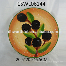 Wholesale round ceramic tray with olive design